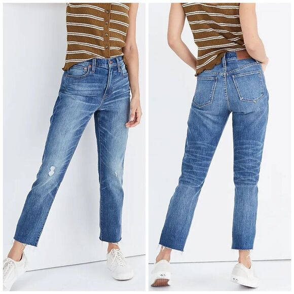 Madewell The High-Rise Slim Crop Boyjean in Dover Wash Raw-Hemmed Edition